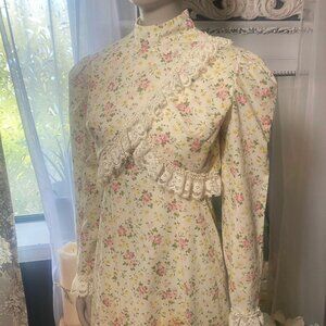 1970s floral print prairie maxi dress and edwardian jacket incredible piece